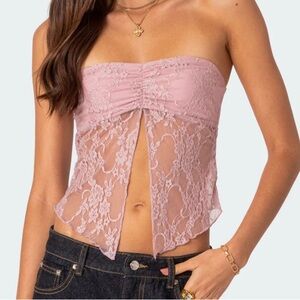 Edikted Twilight Sheer Lace Split Front Top